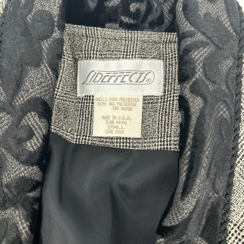VTG 90s Womens Black Grey Sideffects Glen Check Plaid Velour Paisley Blazer Sz S - Picture 3 of 8